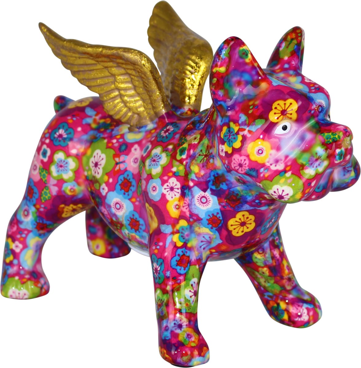 Franse Bulldog spaarpot Angels Jack | hond - roze met gouden vleugels | Pomme pidou